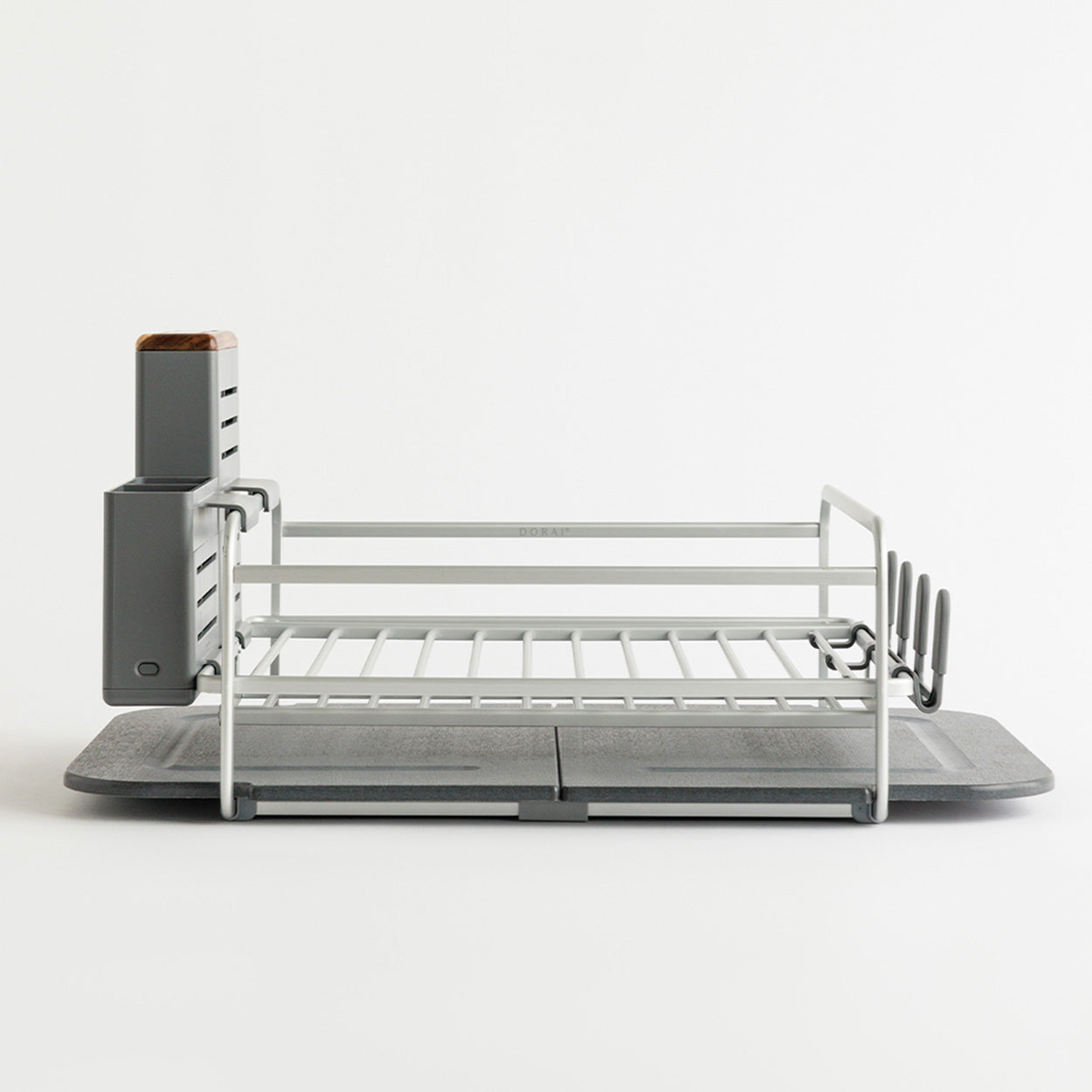 side view of dish drying rack with accessories