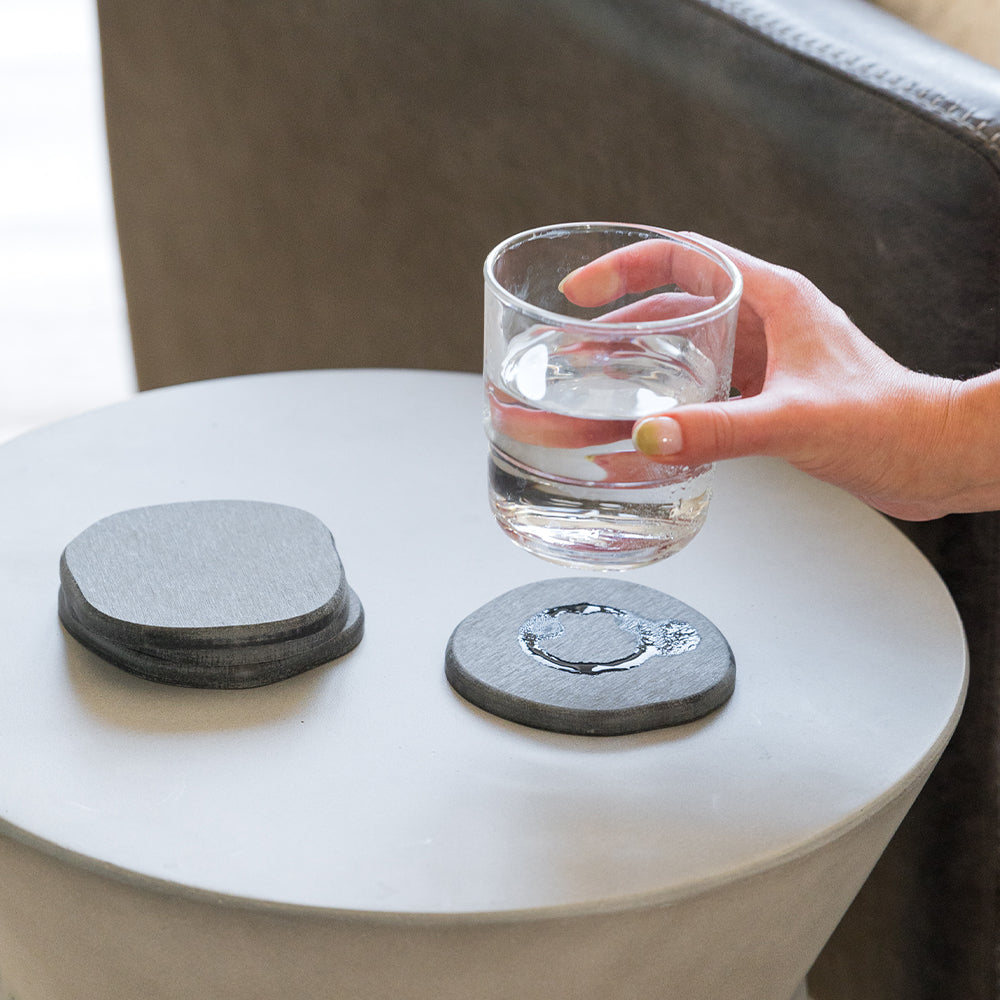 water ring drying on slate stone coasters