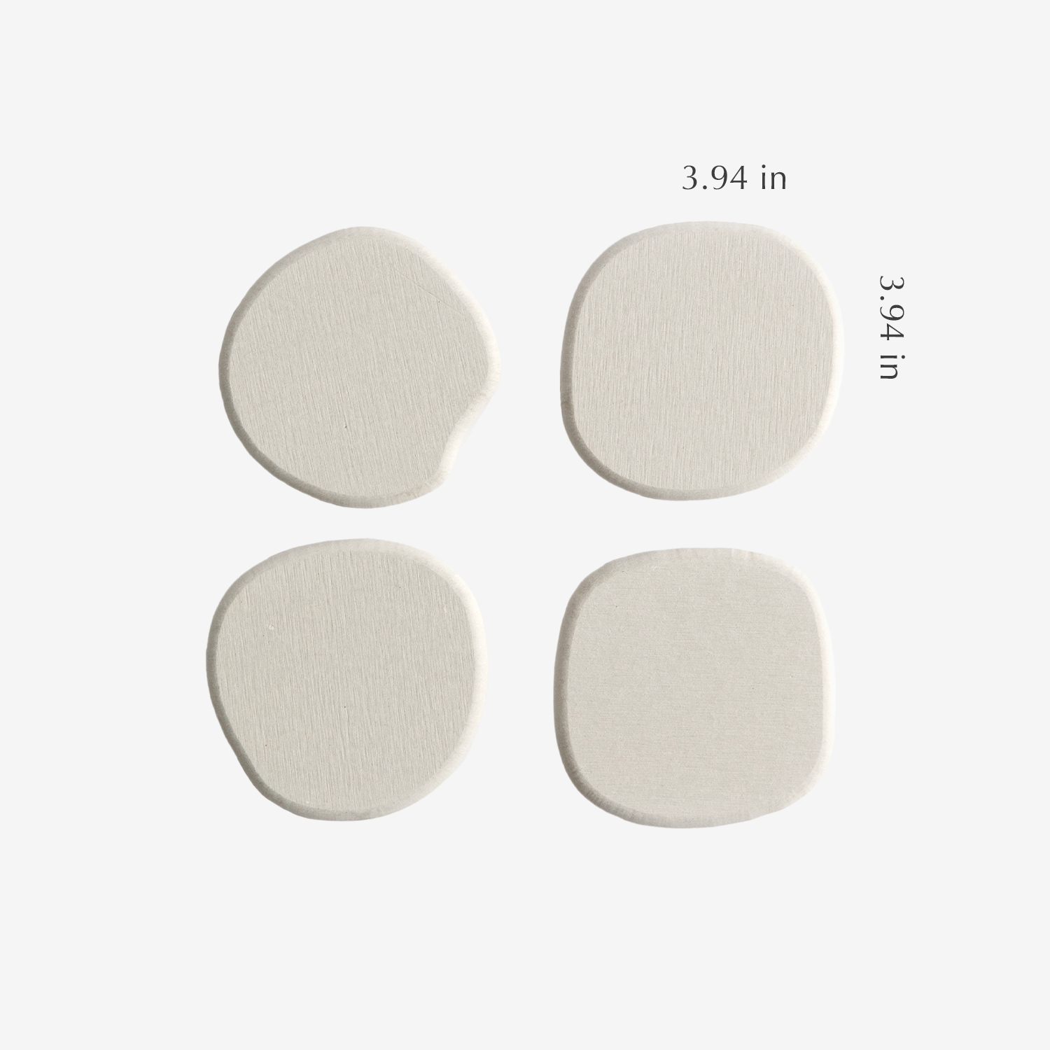 uniquely shaped modern stone coasters in sandstone color, 3.94 inch in diameter