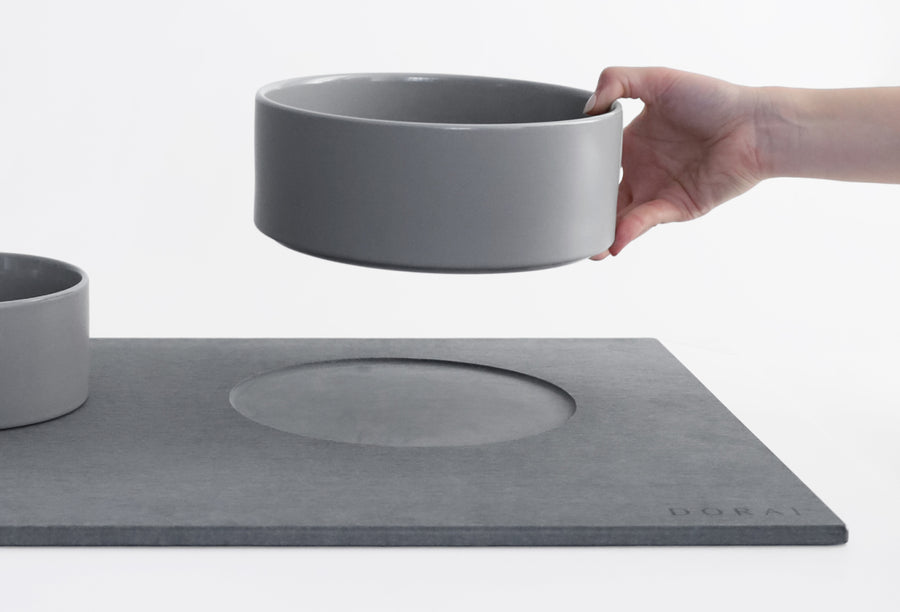 Bowl being put on top of modern quick-drying stone base for non-slip