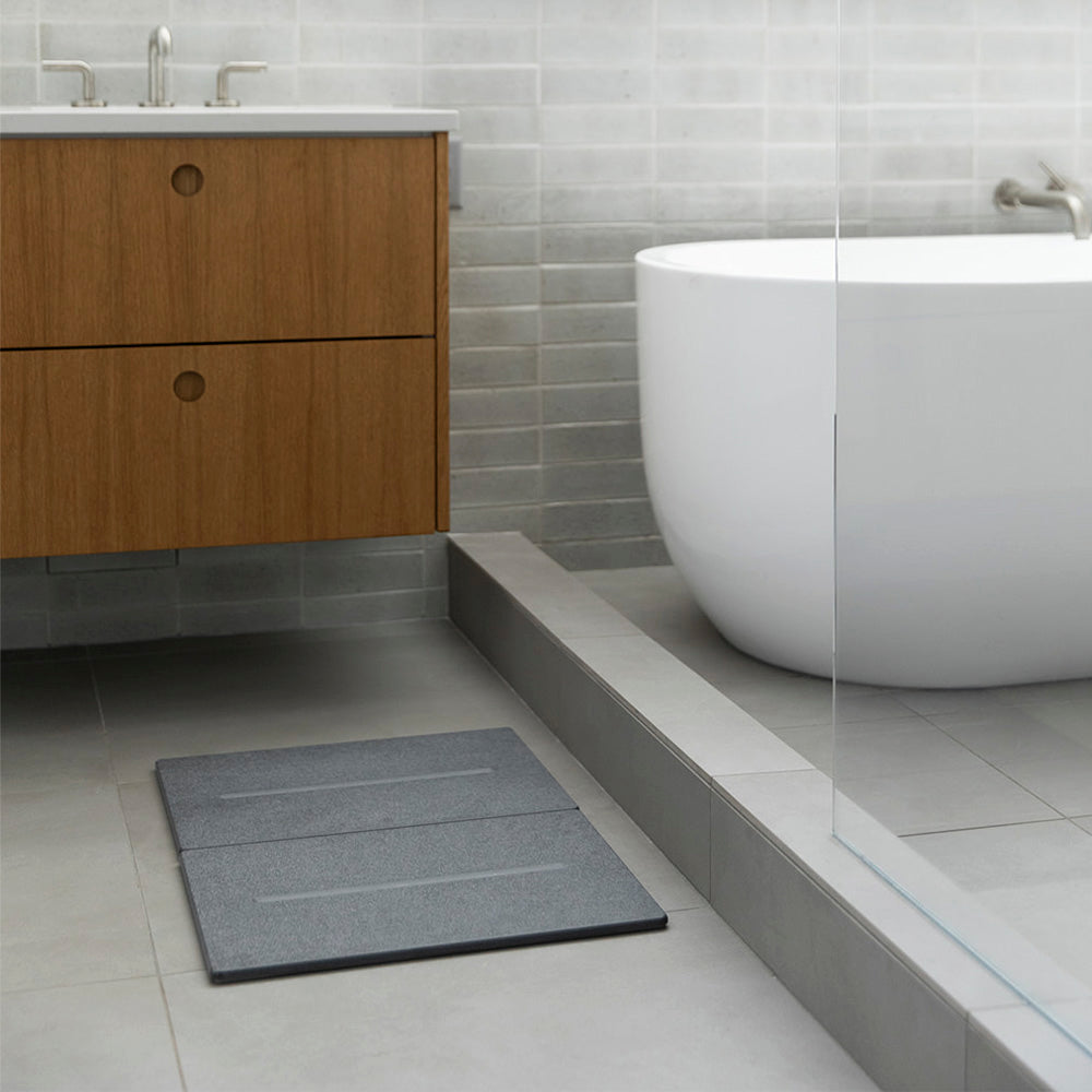 modern bathroom set up with bath stone