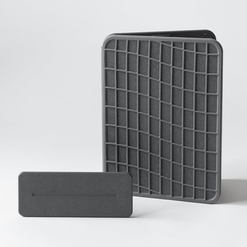 folded large dish pad for easy storage and dark grey stone sink caddy