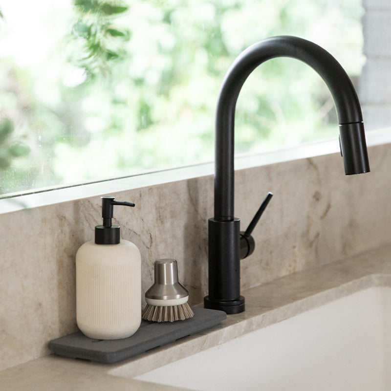 kitchen sink counter with stone sink caddy