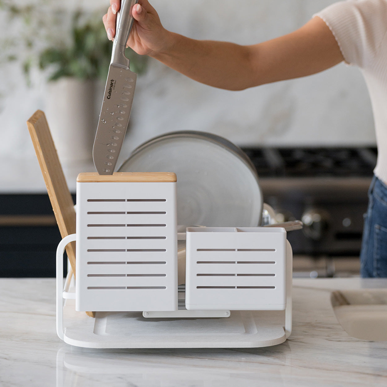 detail of knife holder on dish rack