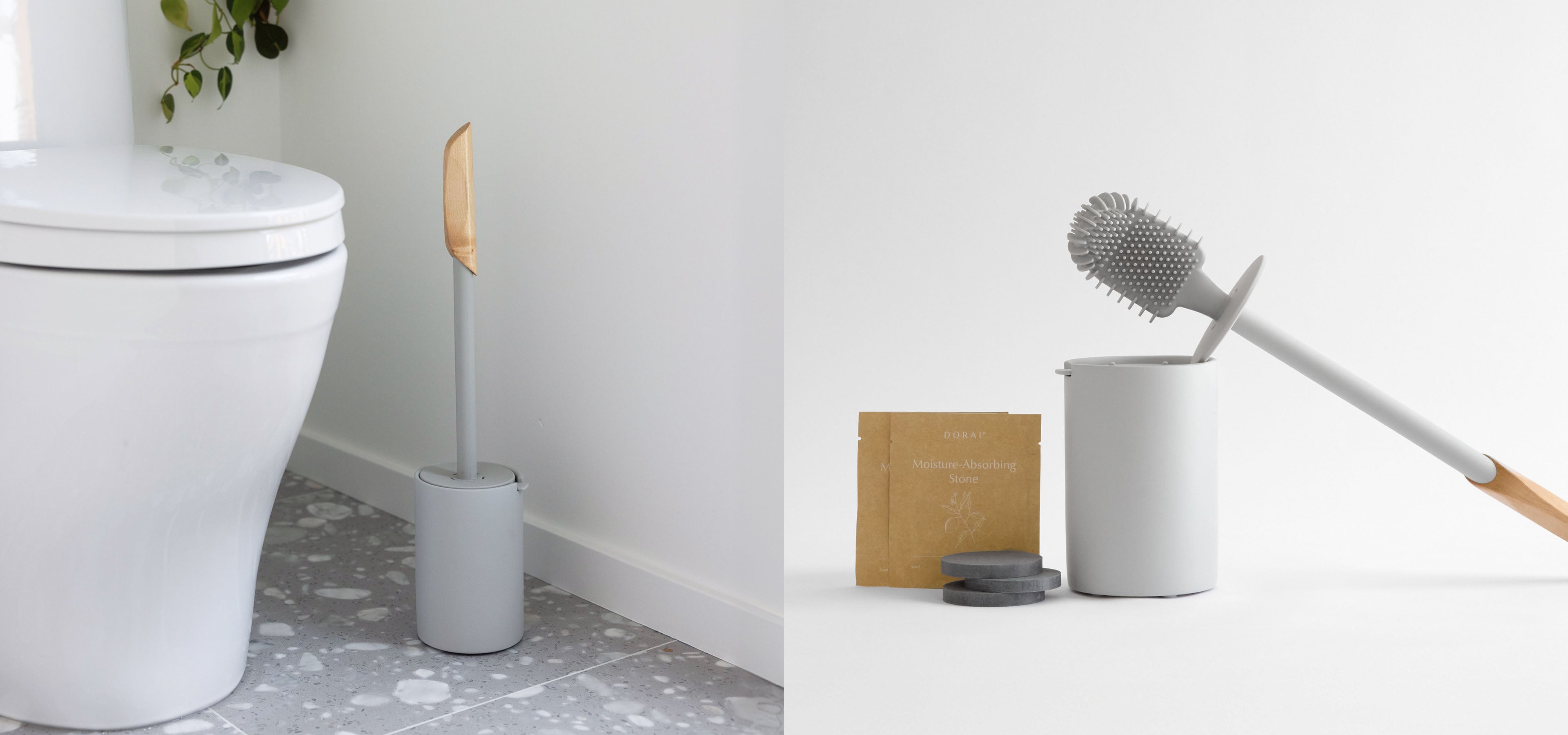 Modern toilet brush holder and silicone toilet brush.