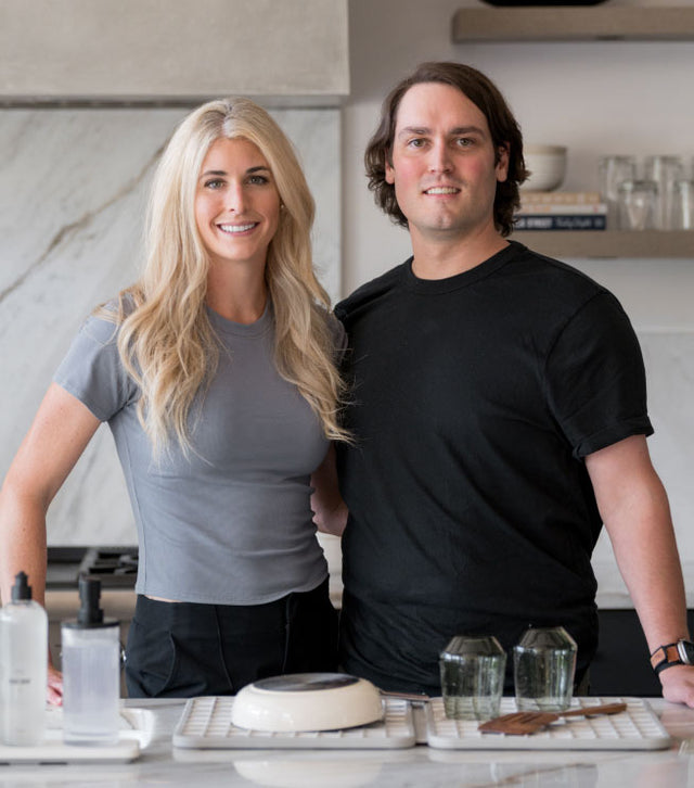 Founders Kelsey and Jason with a quick-drying dish pad.