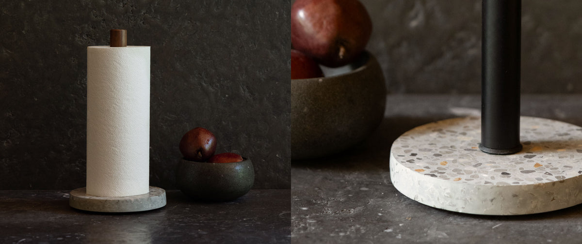 Dorai Home New Basalt Paper Towel Holder with tight shot. 