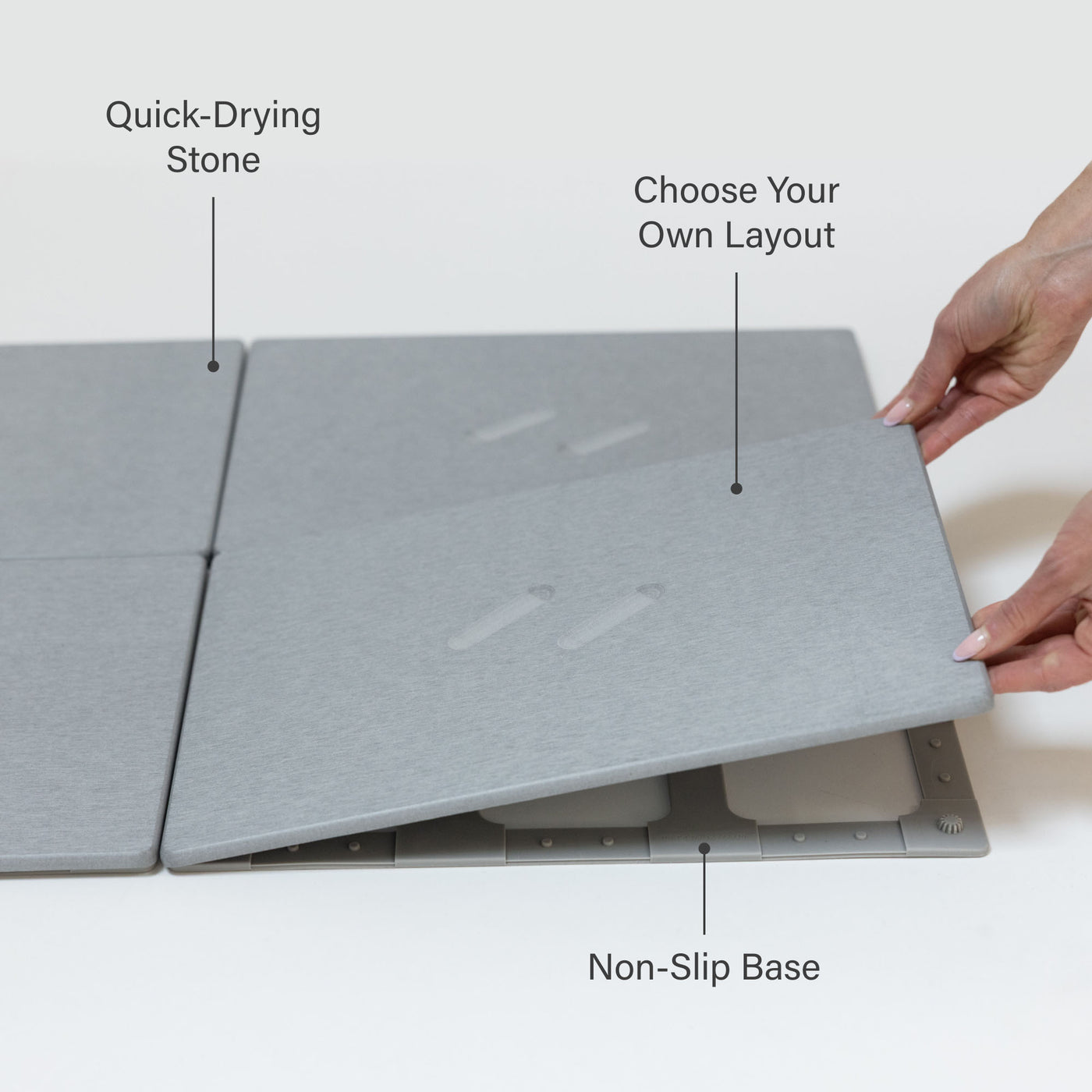 Large Alta bath stone in Ash: Quick-drying stone, Choose your own layout, Non-slip base. 