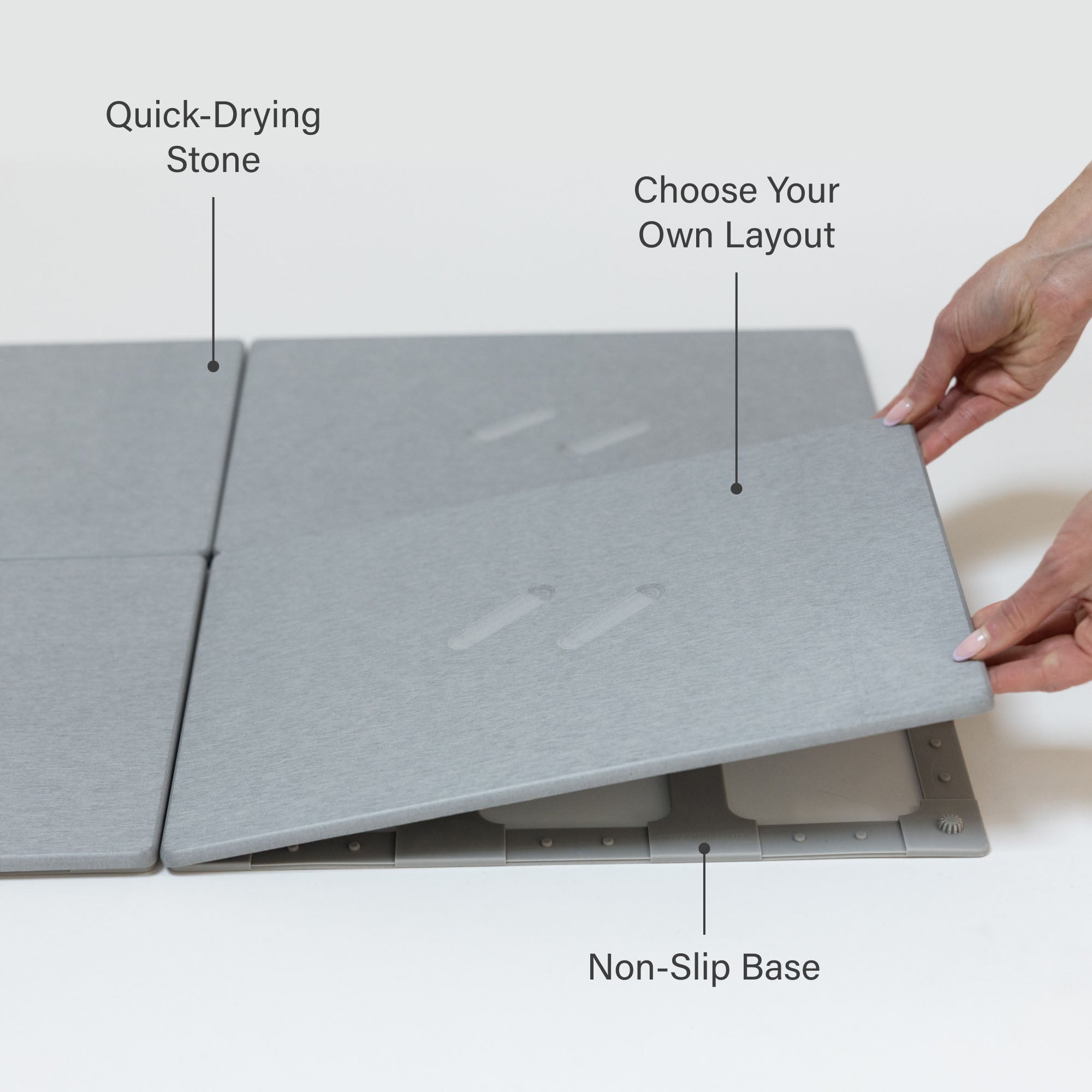 Large Alta bath stone in Ash: Quick-drying stone, Choose your own layout, Non-slip base. 
