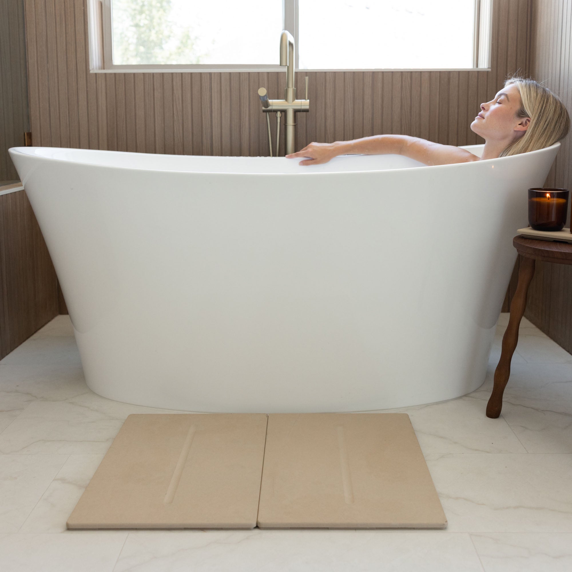 Clay Medium Bath Stone Mat in modern bathroom.