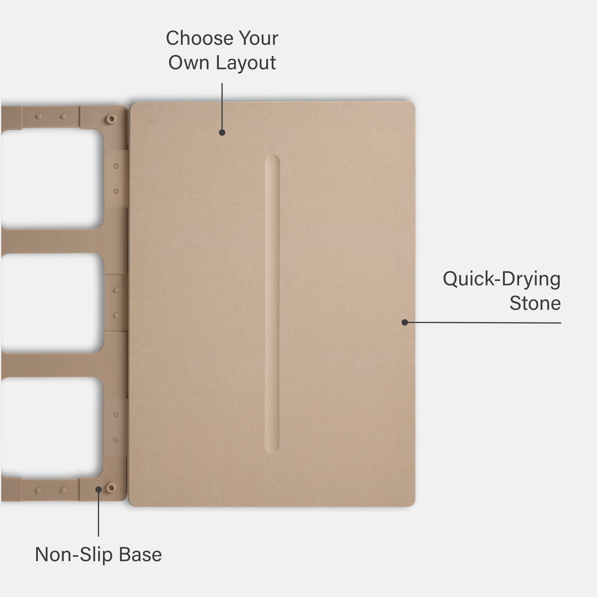 Clay Medium Bath Stone Mat: Choose Your Own Layout, Quick-Drying Stone, Non-Slip Base
