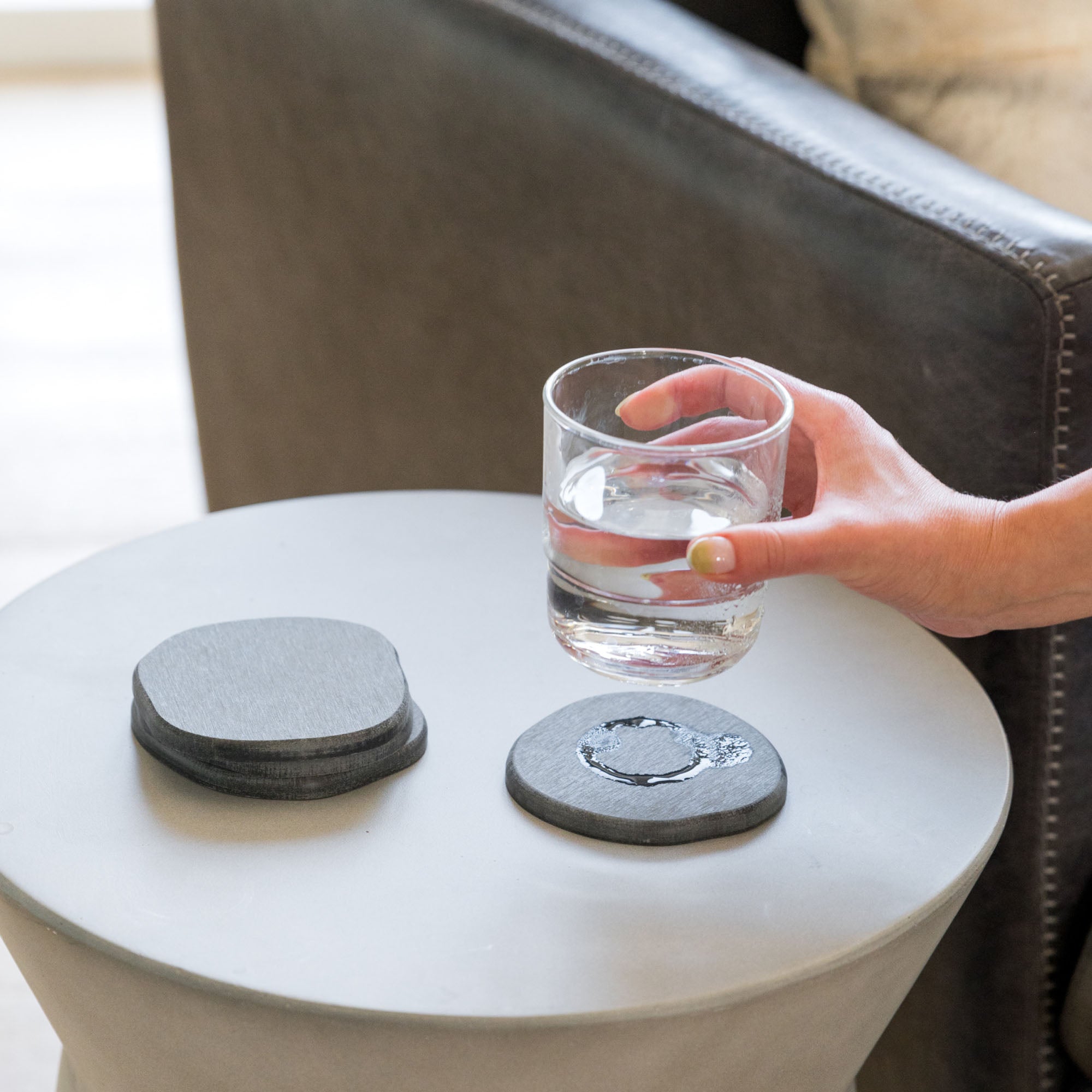 Slate Stone Coaster quickly dries water ring from sweating drinks.
