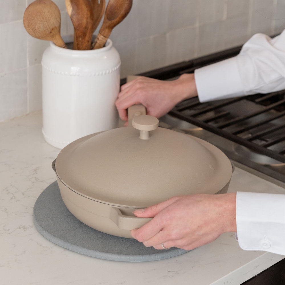Large Stone Plant Saucer works with hot pans.