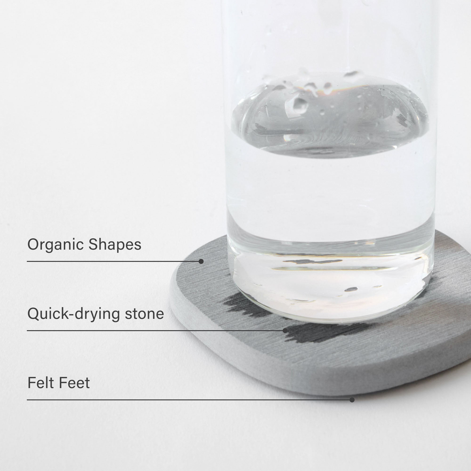 Ash Stone Coaster: Organic Shapes, Quick-drying stone, Felt Feet