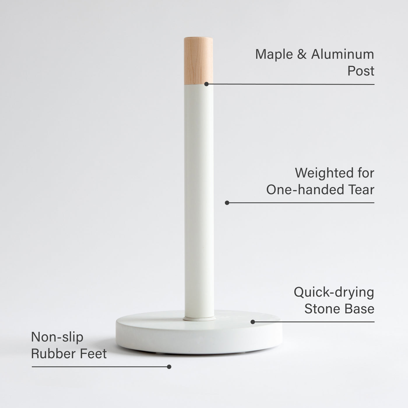 Paper towel holder on white background with features labeled