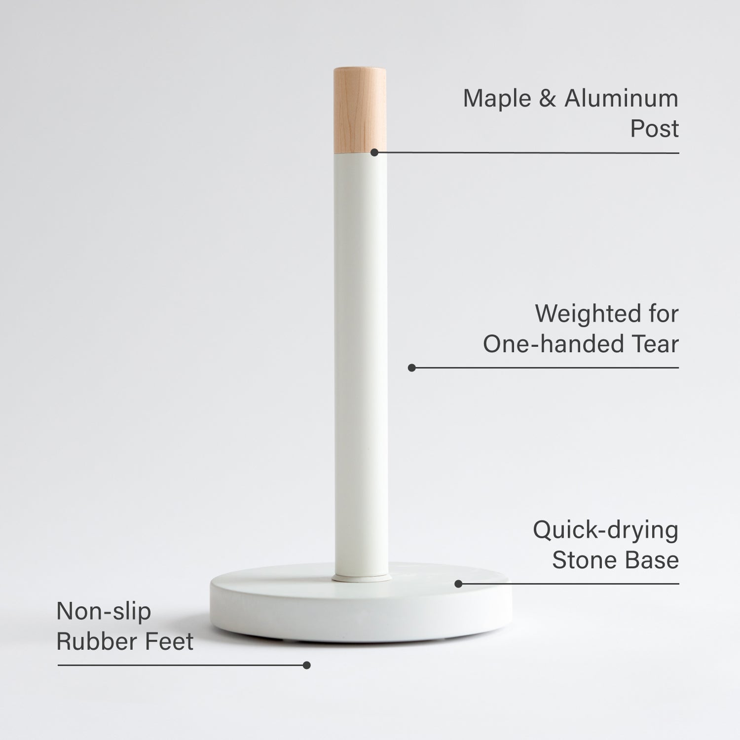 Paper towel holder on white background with features labeled