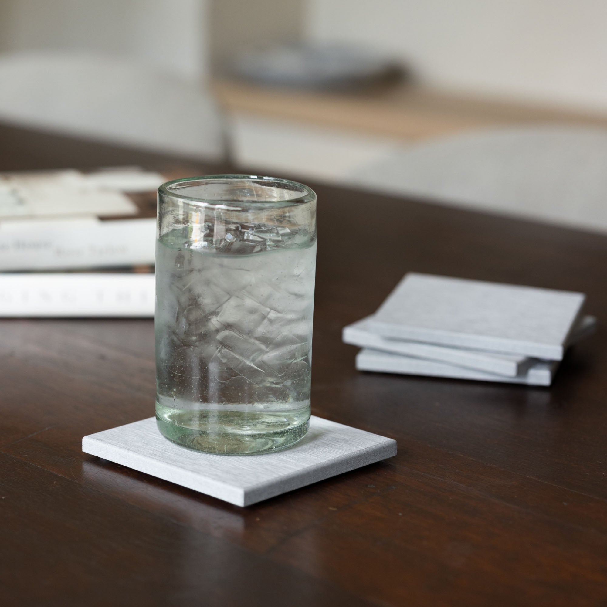 Large Ash Coaster with icy drink and table stays dry and protected. 