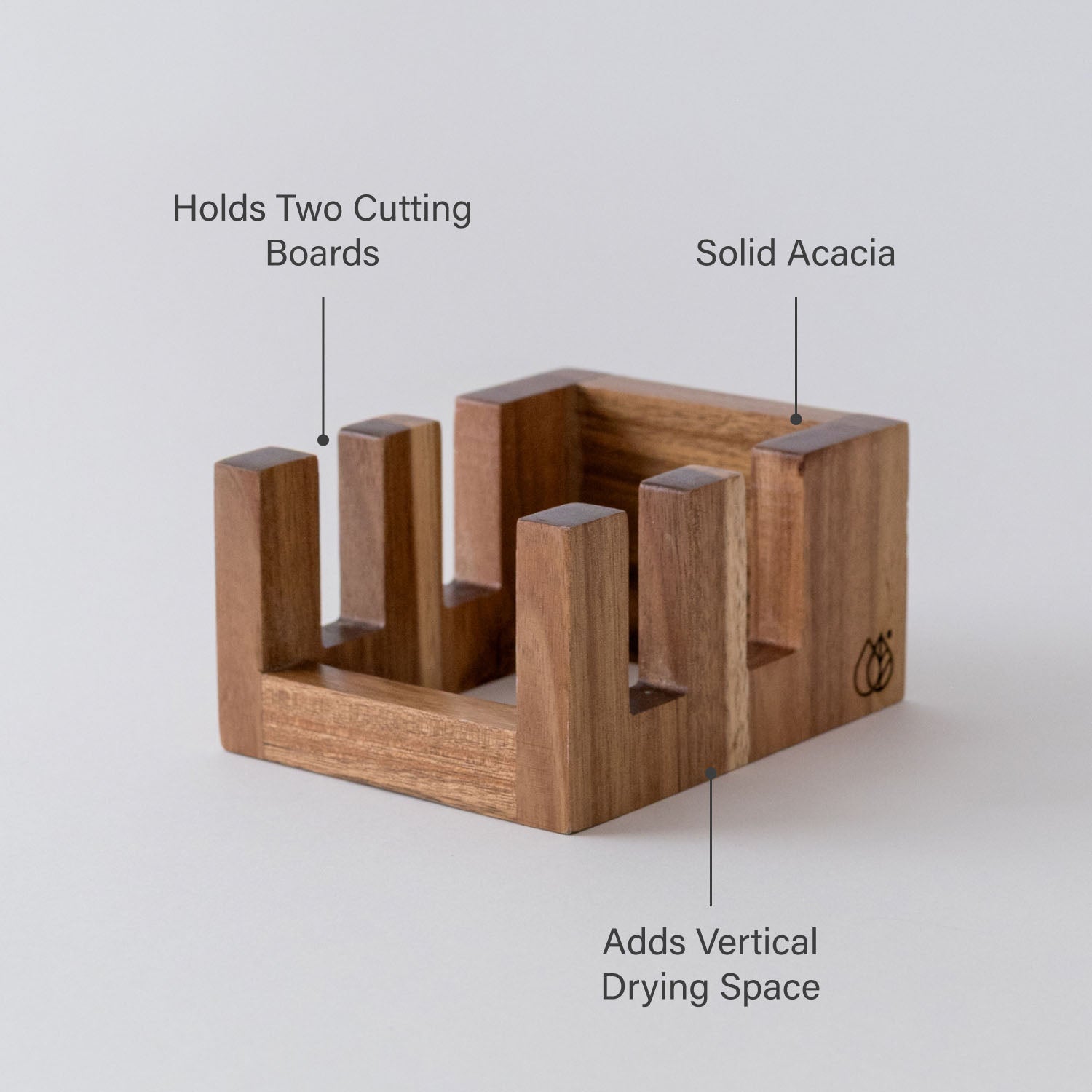Acacia Cutting Board Holder: Holds 2 Cutting Boards, Solid Acacia, Adds Vertical Drying Space. 