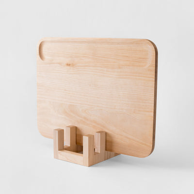 Maple Cutting Board Holder with cutting board. 