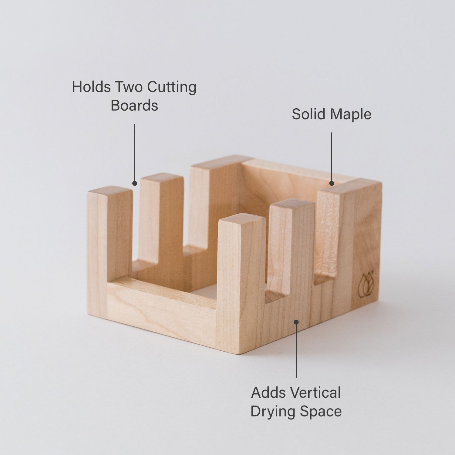 Maple Cutting Board Holder: Holds 2 Cutting Boards, Solid Maple, Adds Vertical Drying Space. 