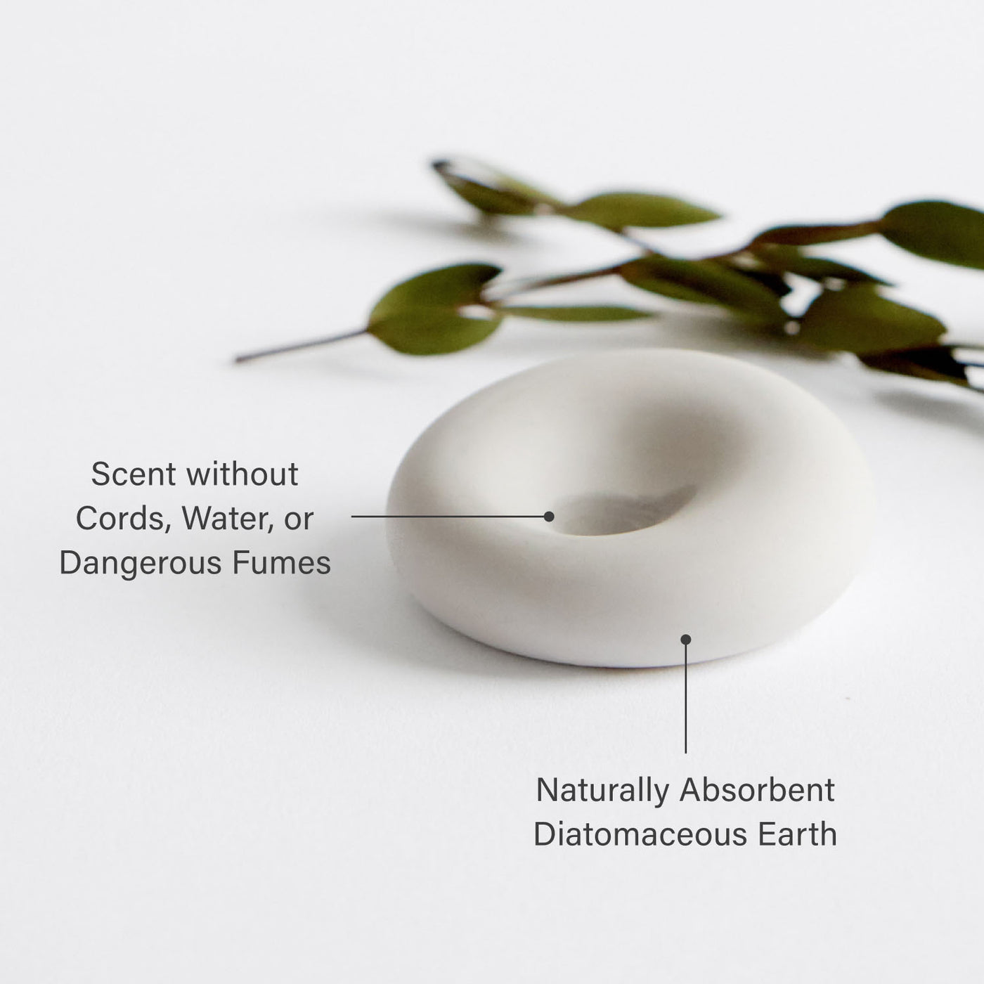 Scent stone with text highlighting features on a white background