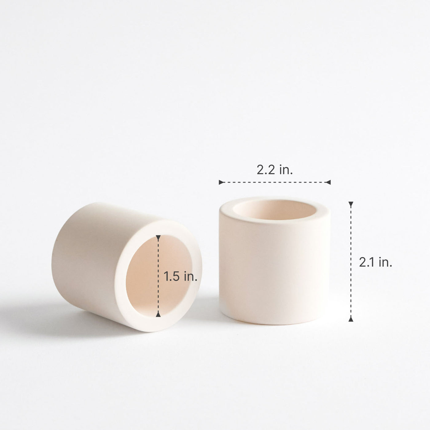 stone toothbrush holders with measurements on a white background