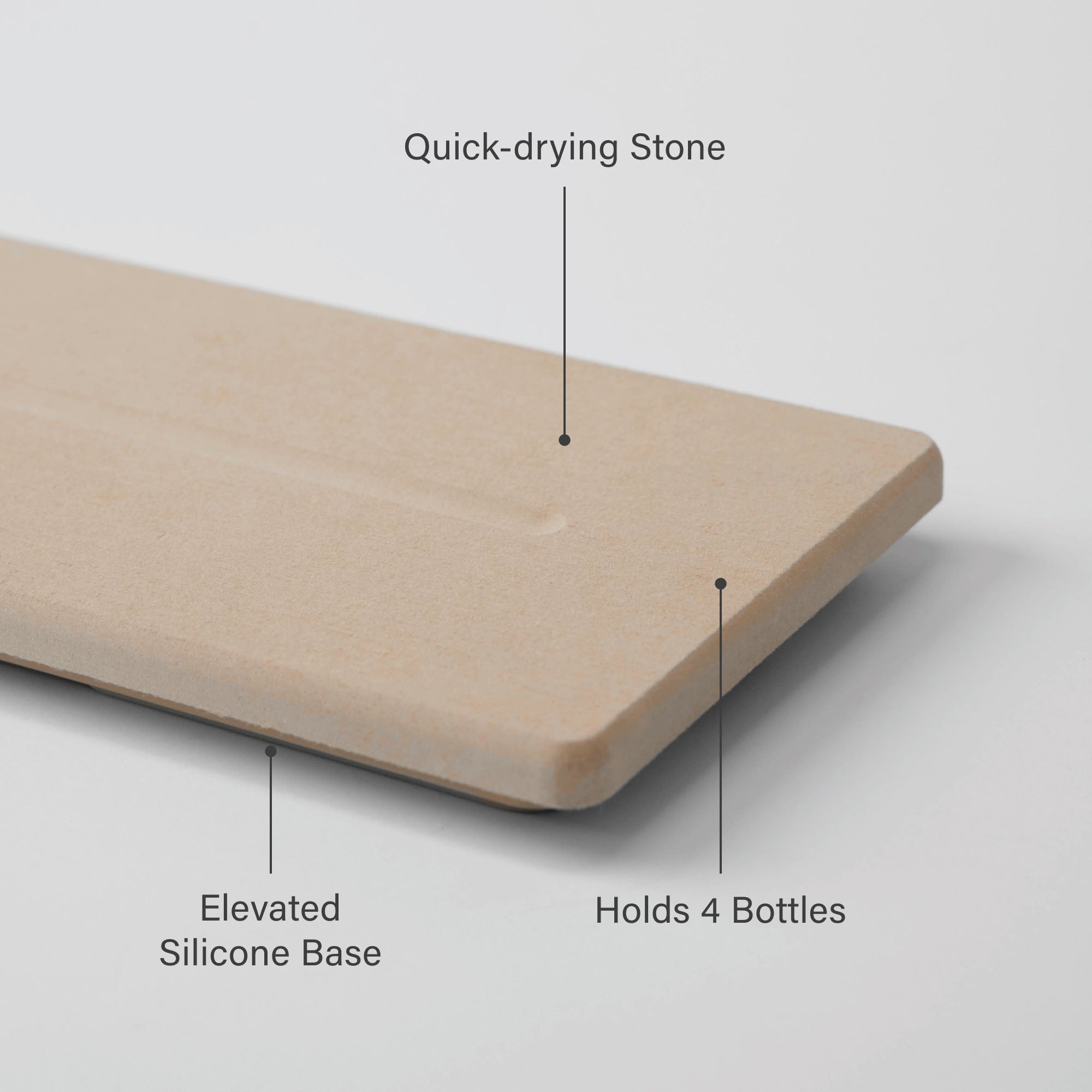 Clay Stone Sink Caddy: Quick-drying stone, Holds 4 Bottles, Elevated Silicone Base