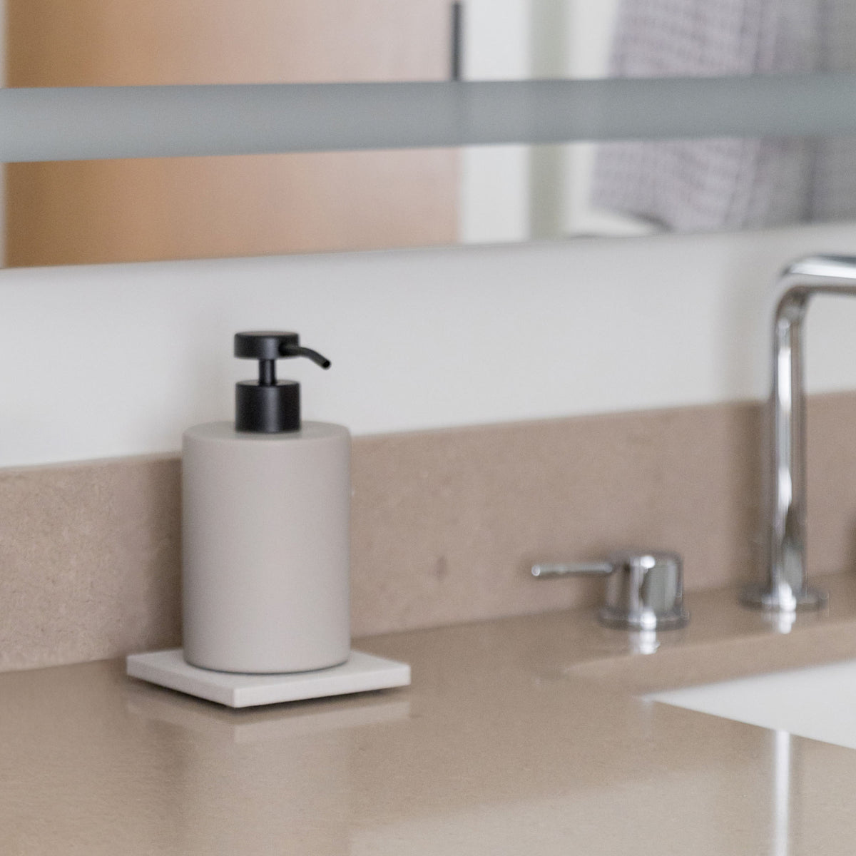 Sandstone Soap Caddy with Soap Dispenser. 