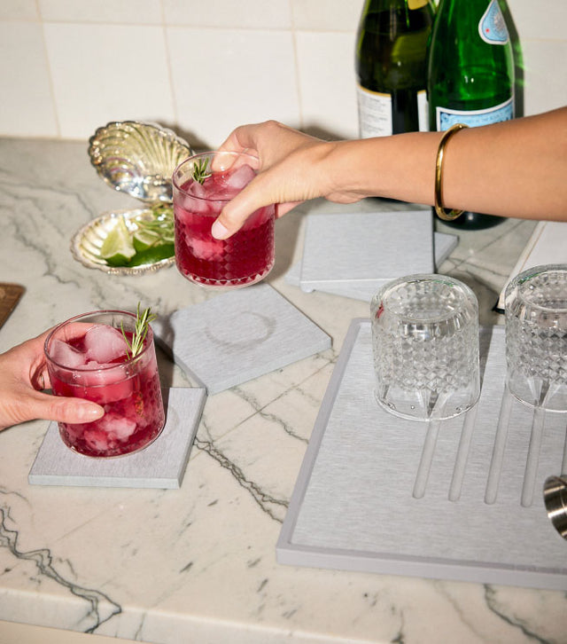 Holiday Drinks on Modern Bar Set: Quick-Drying Dish Stone, Stone Coasters