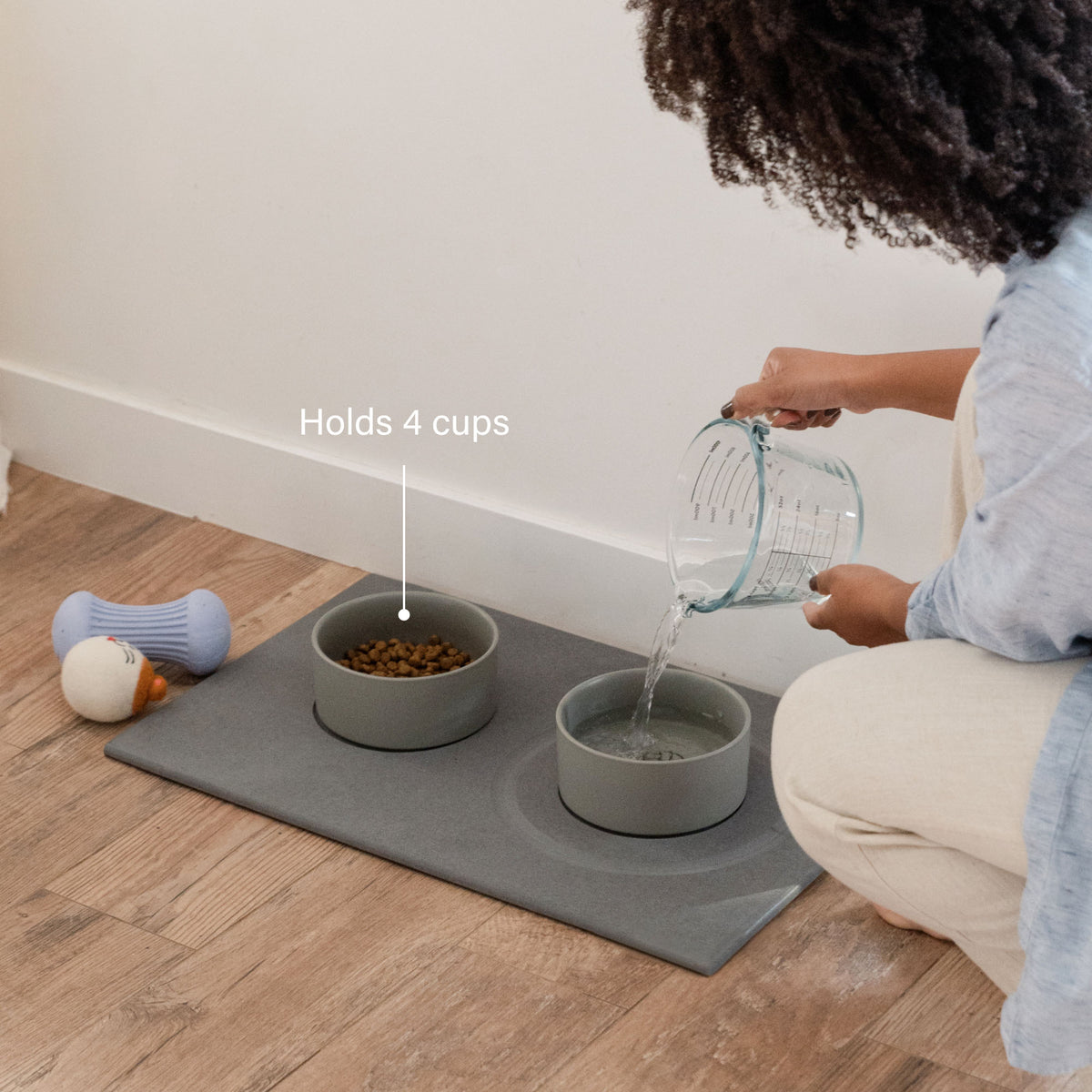 Dog Bowls hold 4 cups of food or water. 