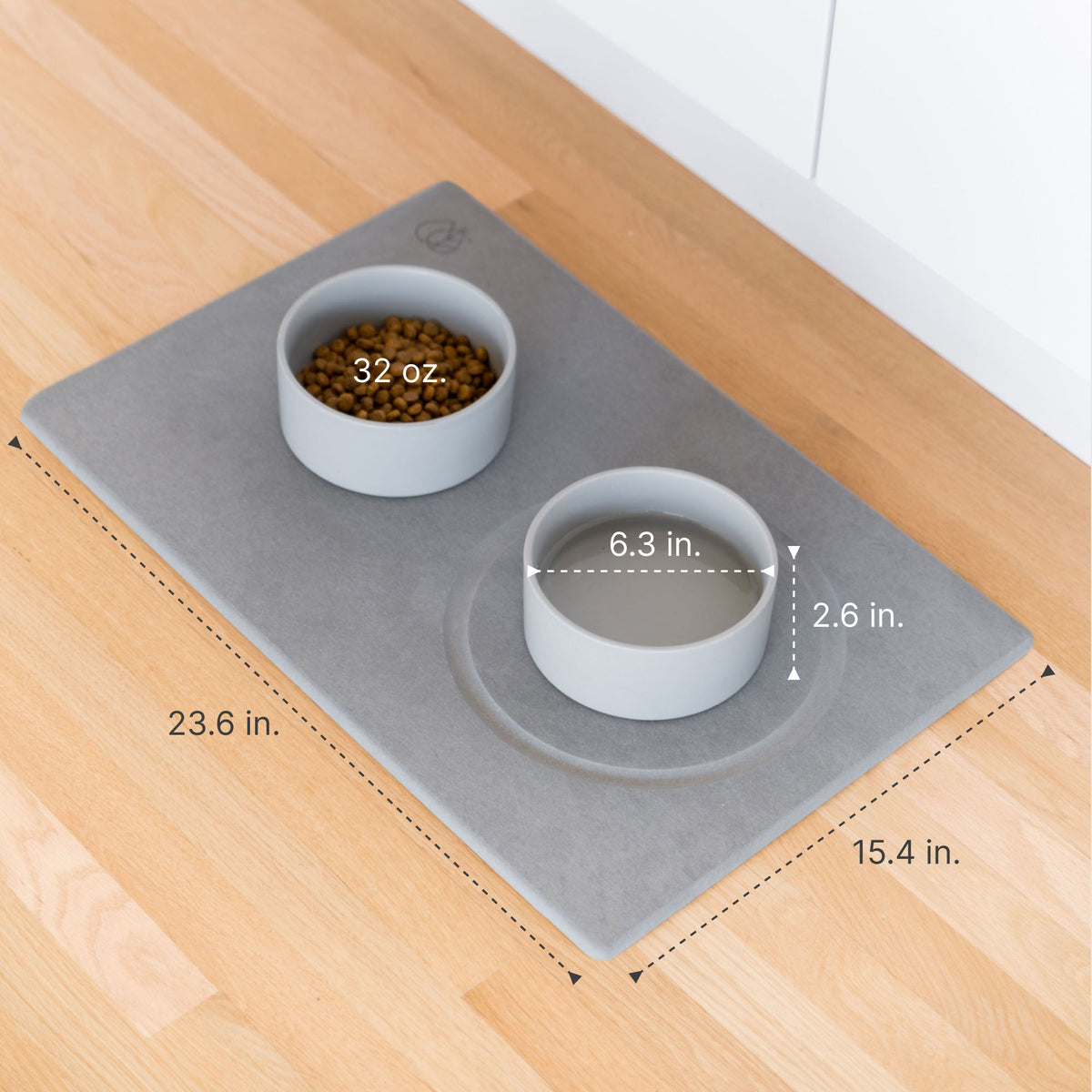 Dog Food and Water Bowls: 6.3" x 2.6" or 32oz and Stone Base: 15.4" x 23.6"
