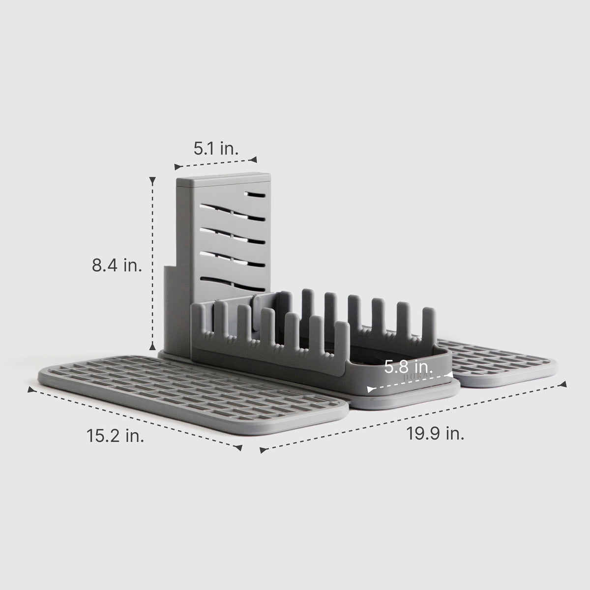 Slate Dish Pad: 19.9 x 15.2" Slate Dish Pad Rack: 5.1" x 5.8" x 8.4" 
