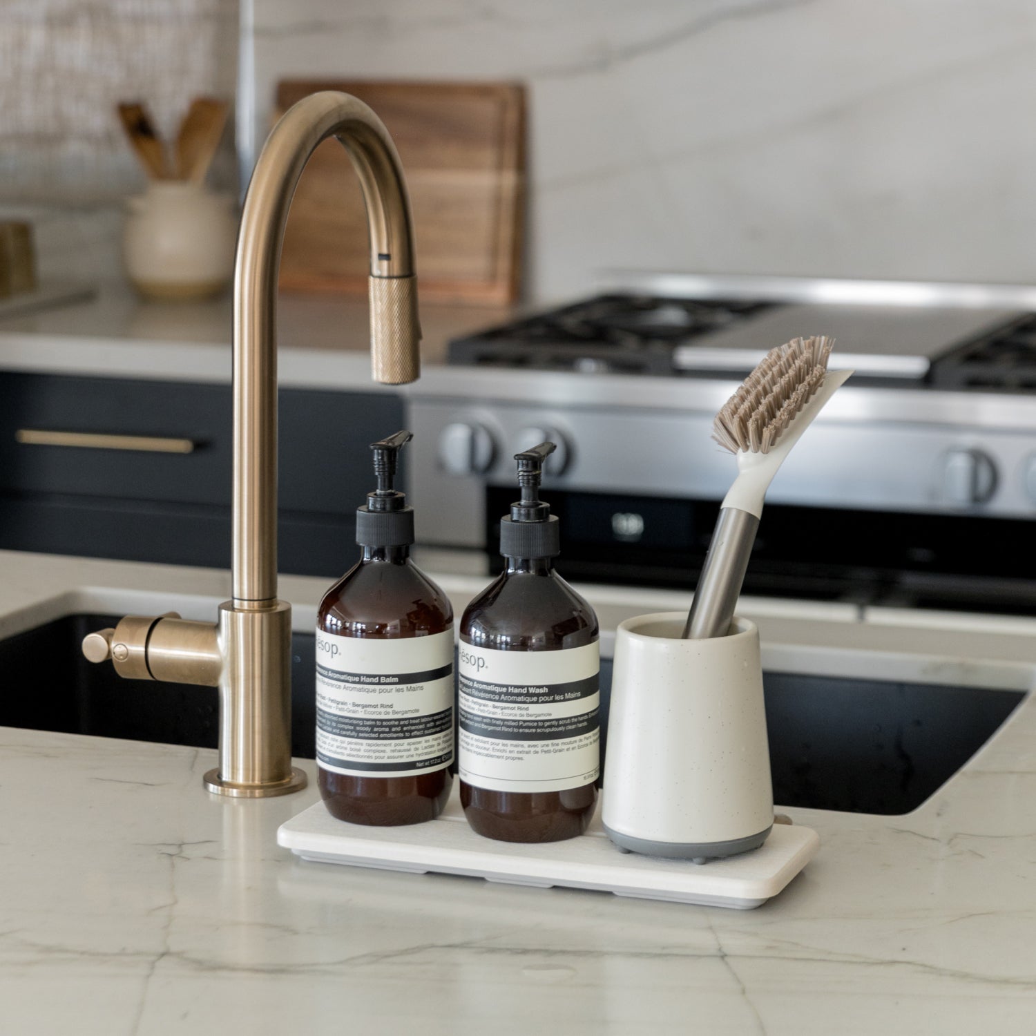 brush holder with soap bottles