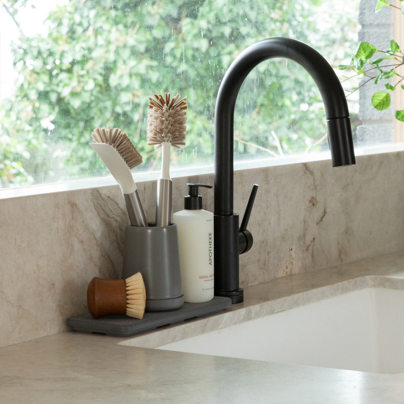 kitchen sink with sink organizer