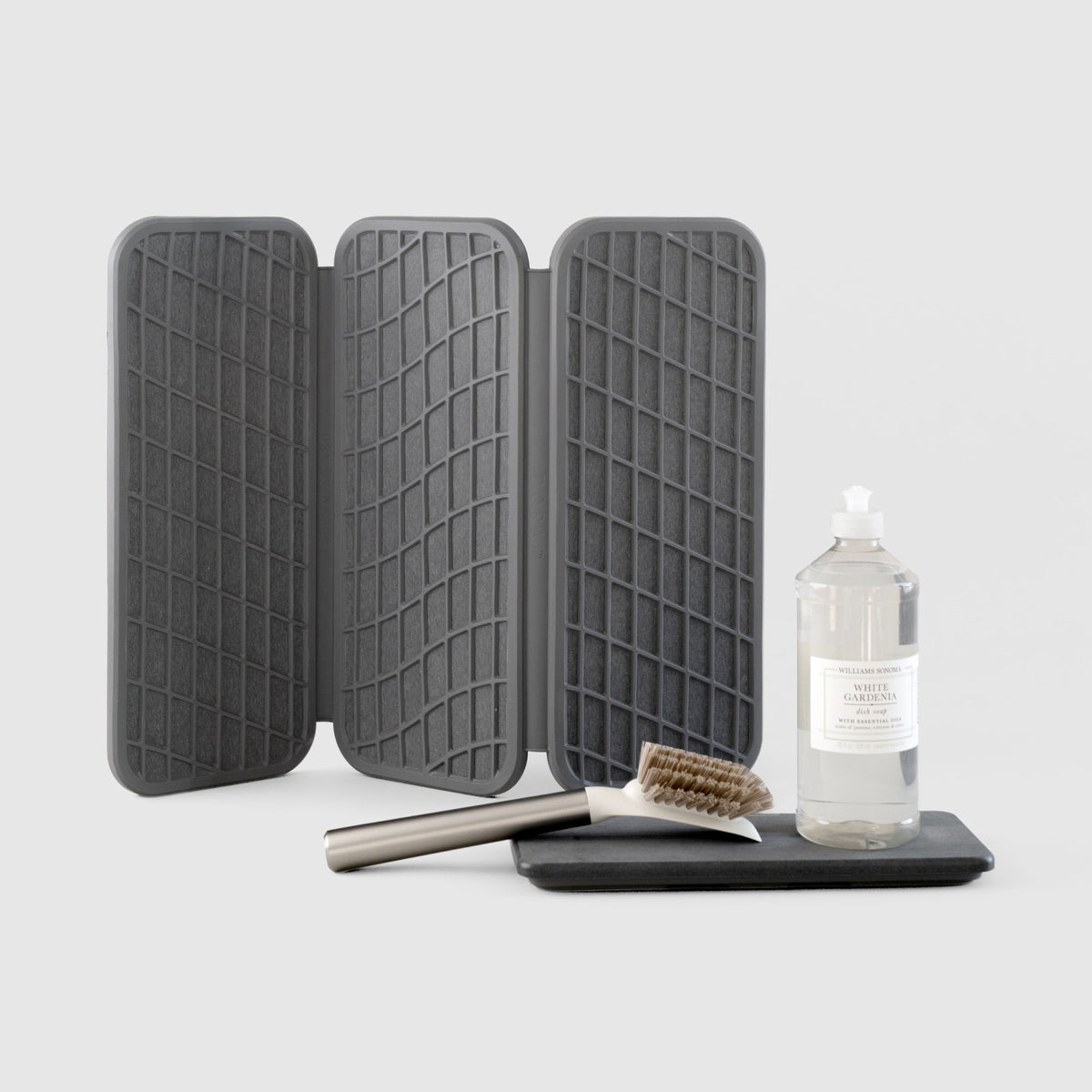 Slate Dish Pad with Stone Sink Caddy on white background. 