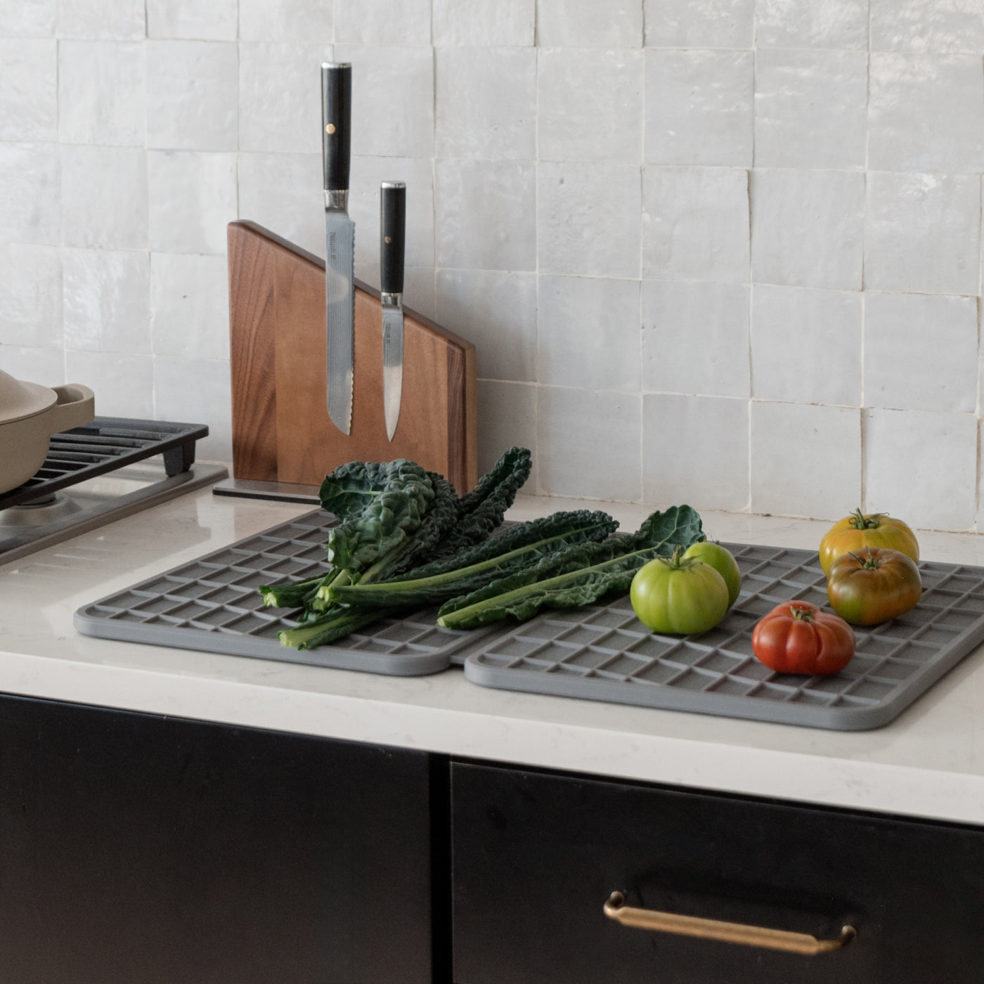 vegetables drying on dish pad