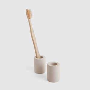 Small Soft Beige Toothbrush Holder Two-Pack on White Background.