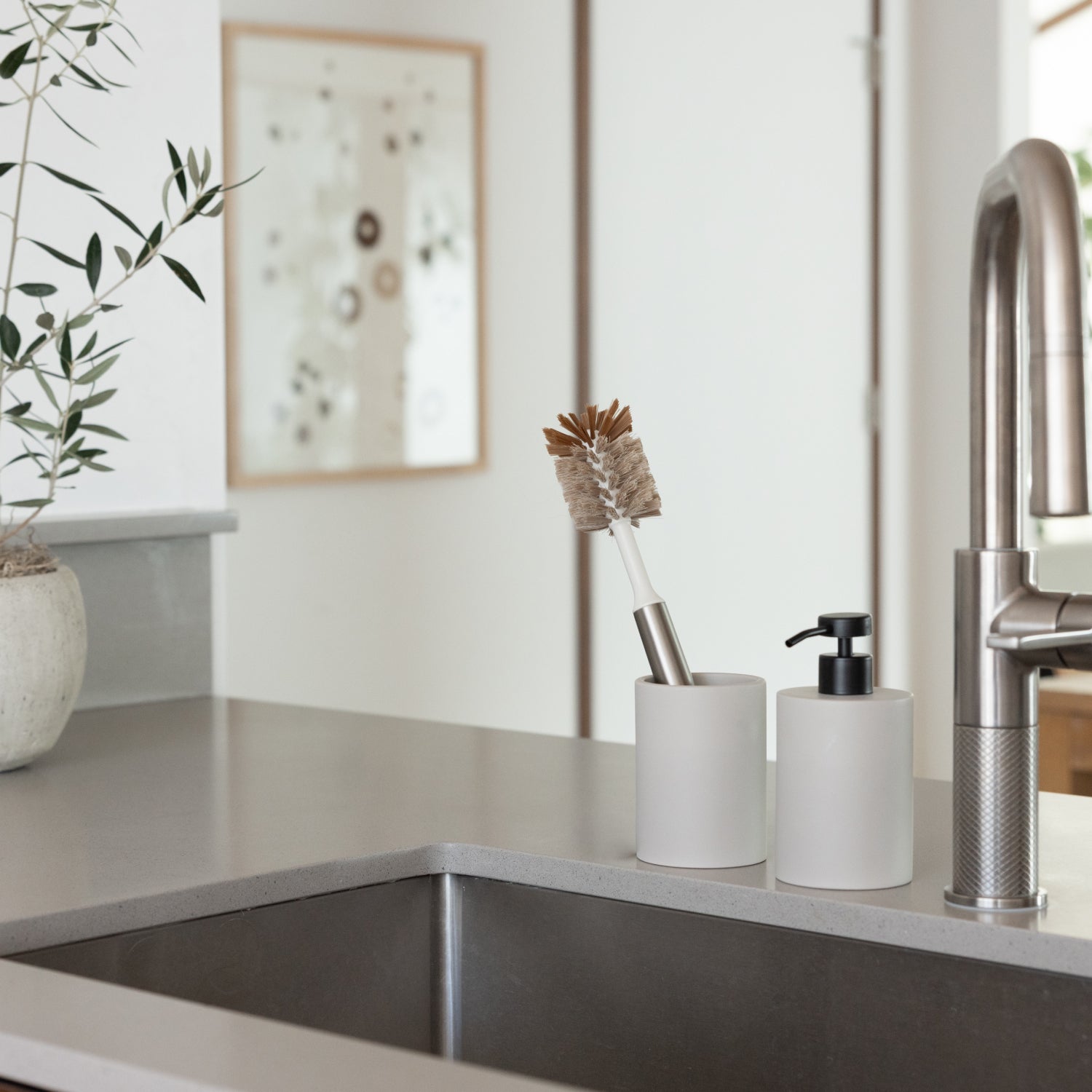 Concrete Soap Dispenser & Brush Holder Set