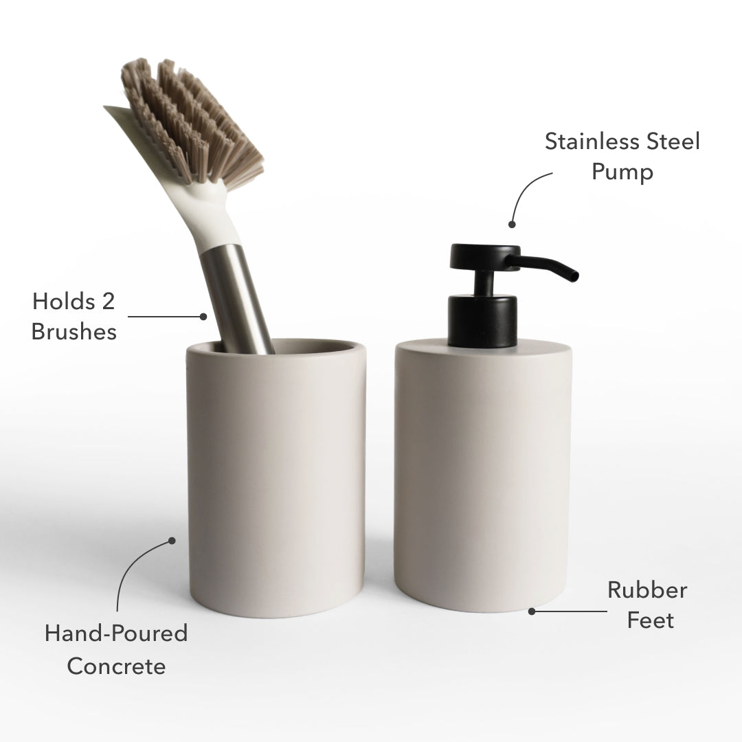 Concrete Soap Dispenser & Brush Holder Set