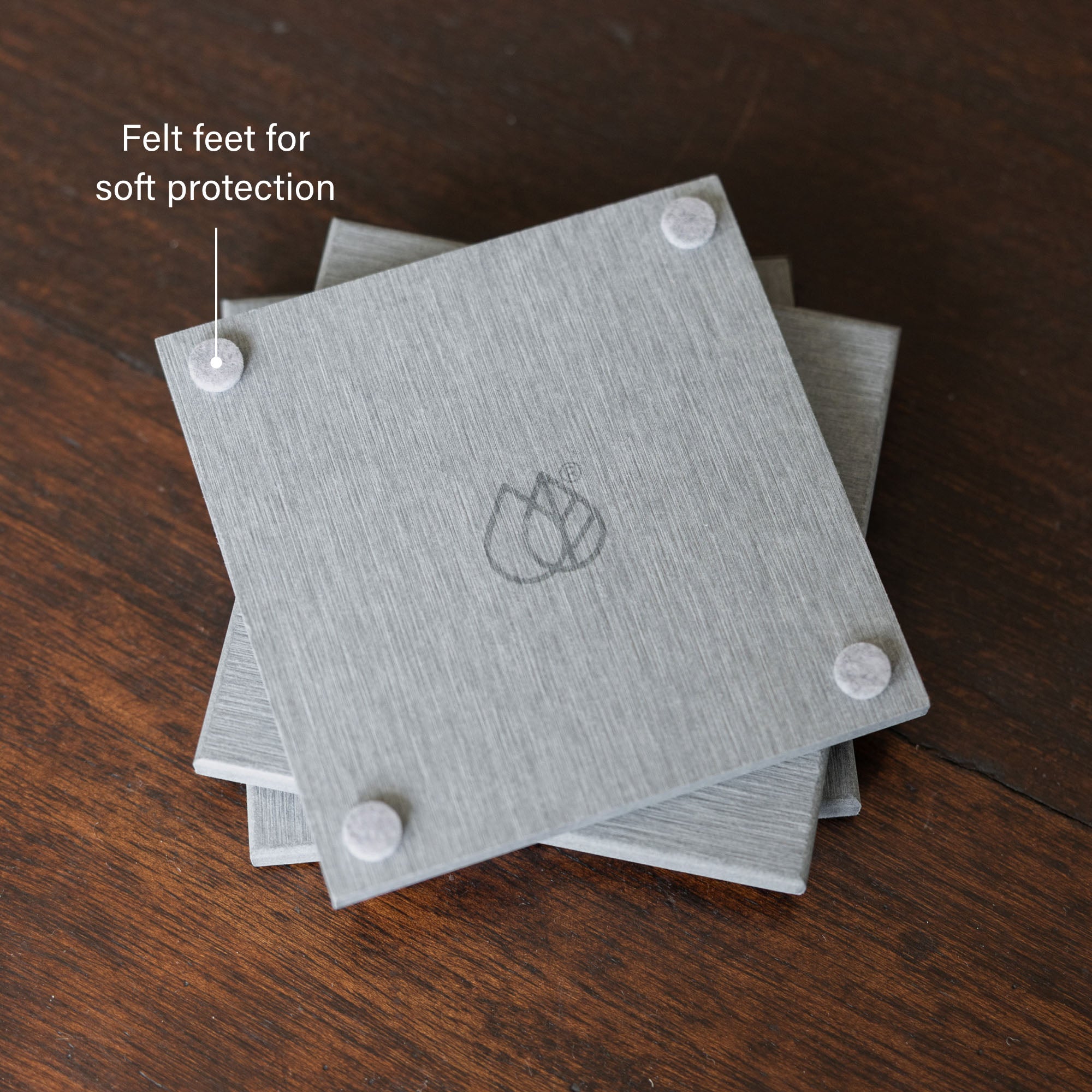 Modern coasters with felt feet for soft protection. 
