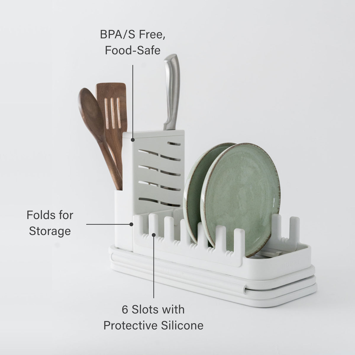 Glacier Dish Pad Rack: Folds for Storage, BPA/S Free, Food-Safe, 6 Slots with Protective Silicone