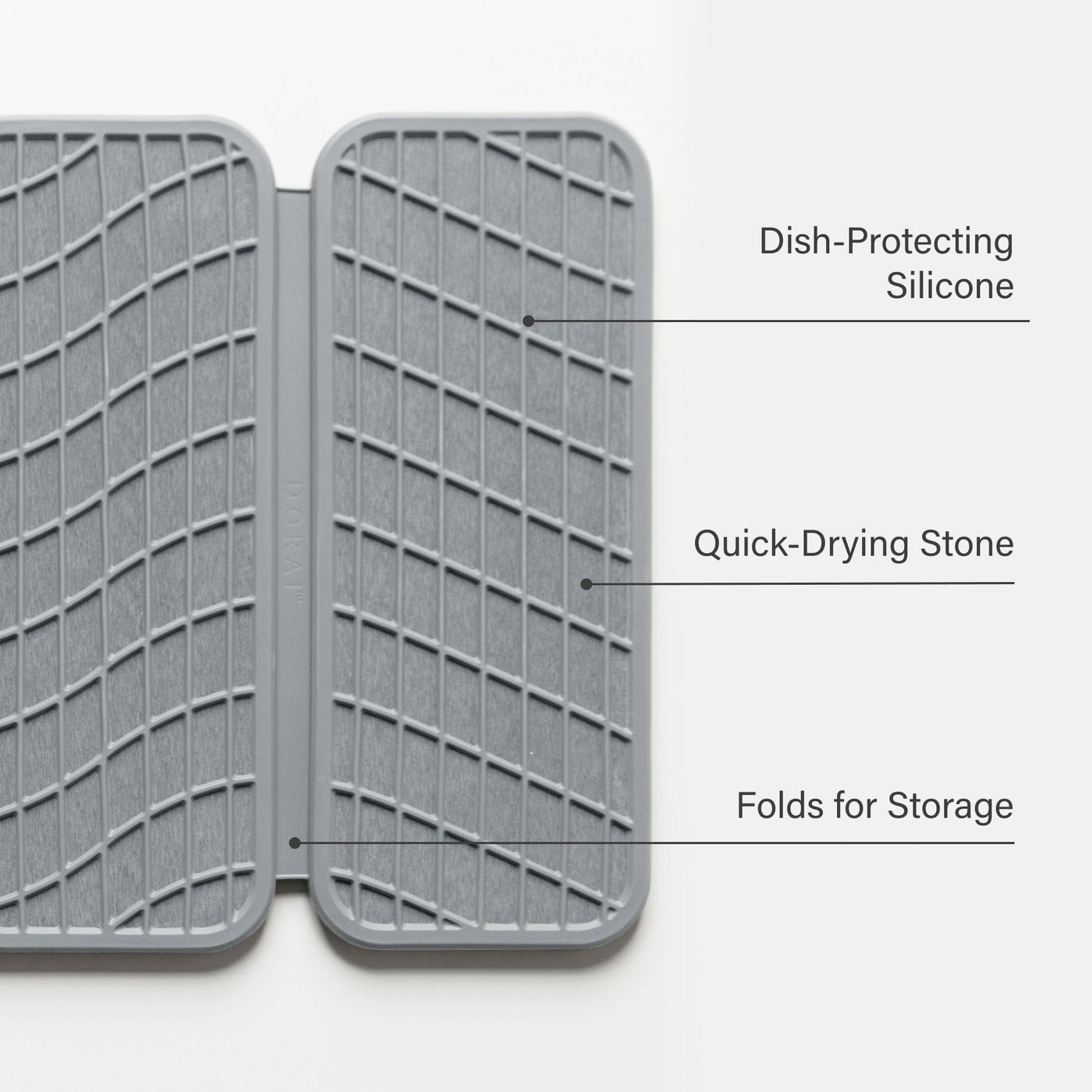 Dish-Protecting Silicone, Quick-Drying Stone, Folds for Storage.