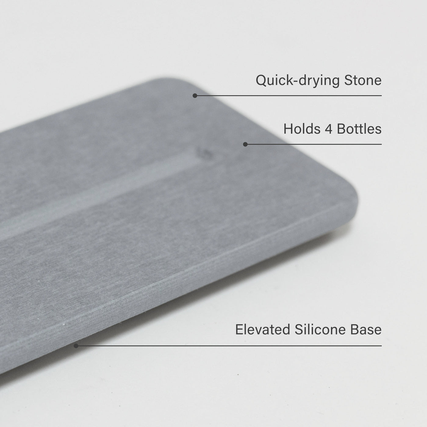 Stone Sink Caddy in Ash: Quick-drying stone, Holds 4 Bottles, Elevated Silicone Base. 