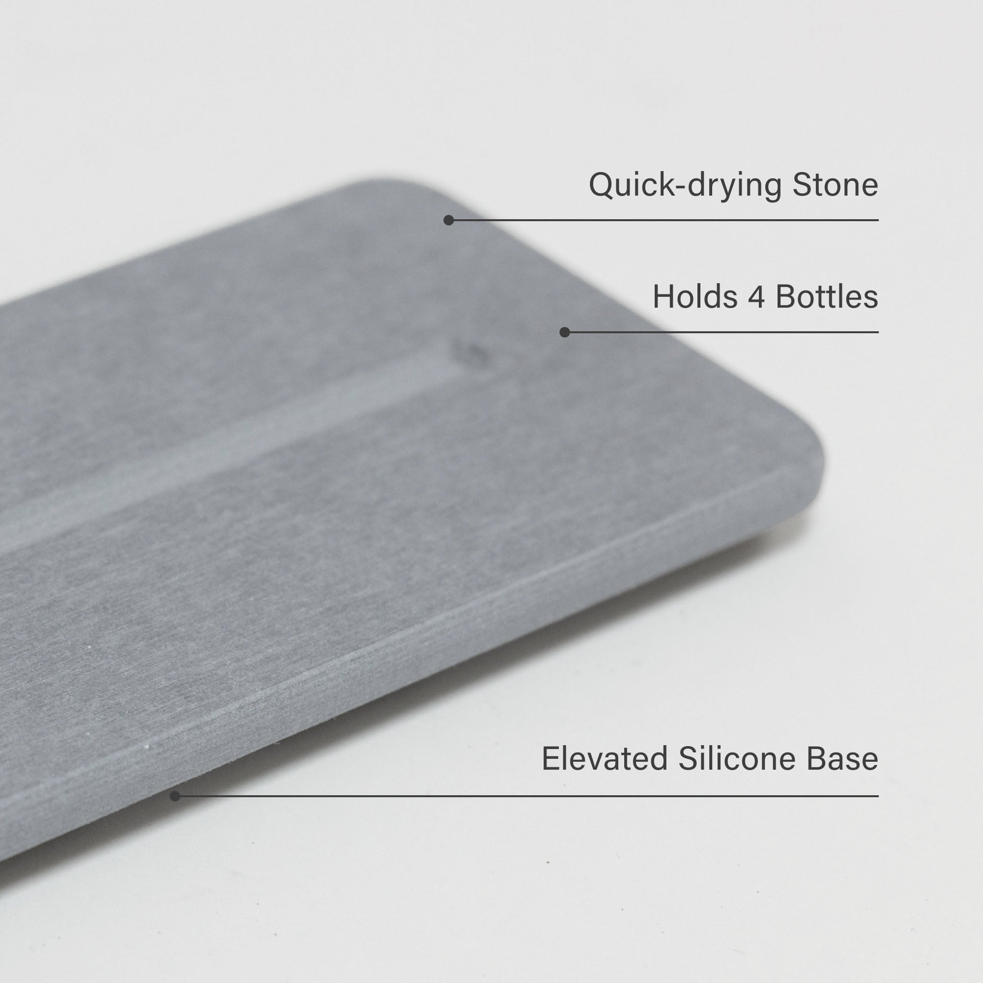 Stone Sink Caddy in Ash: Quick-drying stone, Holds 4 Bottles, Elevated Silicone Base. 