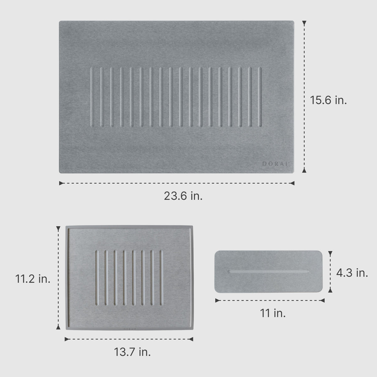 Ash Bath Stone: 15.6" x 23.6"; Ash Drying Stone: 11.2" x 13.7"; Ash Stone Sink Caddy: 11" x 4.3"