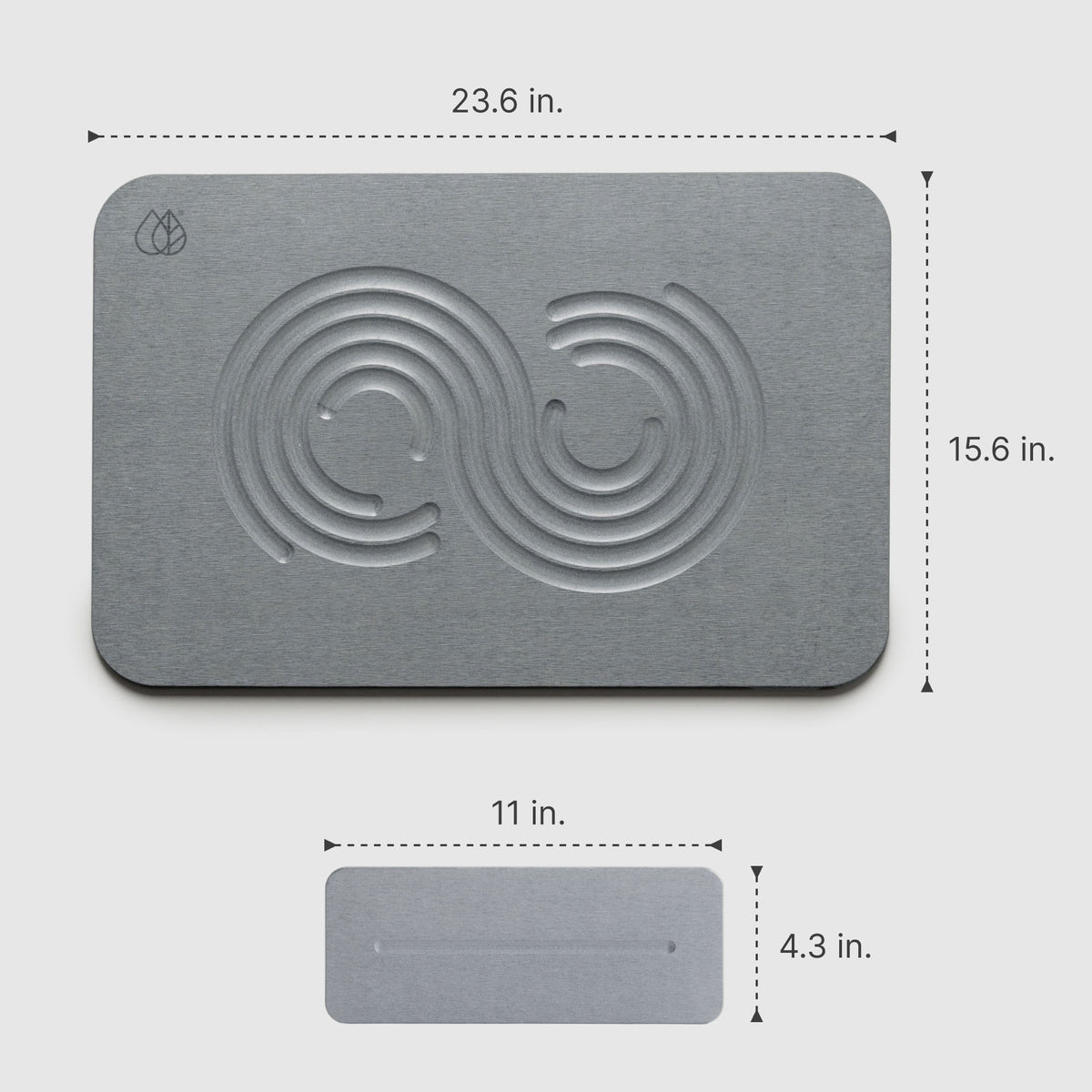 Ash Zen Bath Stone: 15.6" x 23.6"; Ash Stone Sink Caddy: 11" x 4.3"