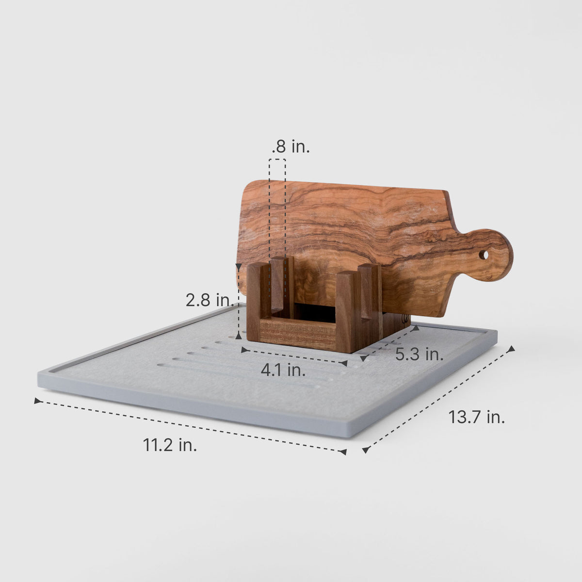 Ash Drying Stone: 13.7" x 11.2" and Acacia Cutting Board Holder: 2.8" x 4.1" x 5.3"