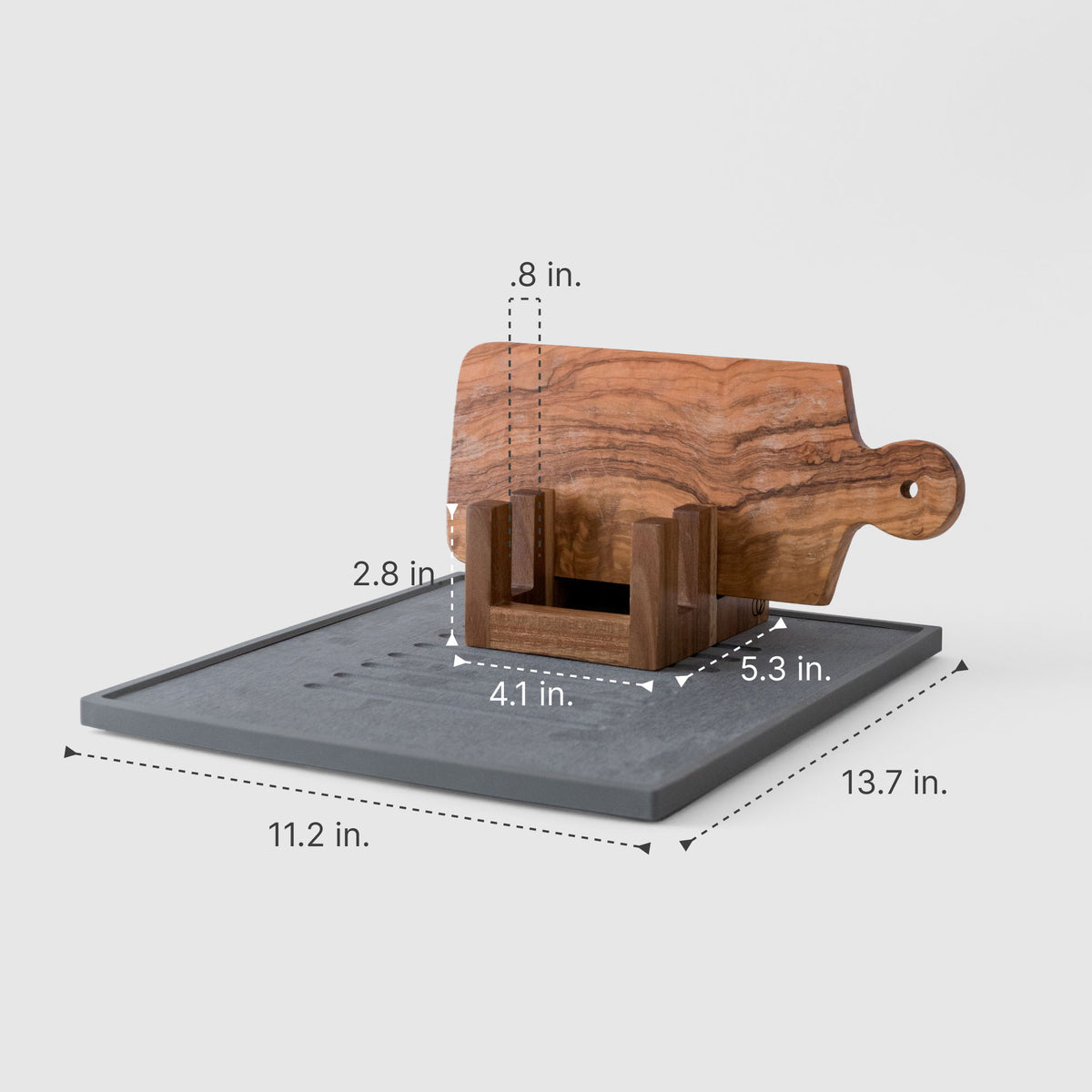 Slate Drying Stone: 13.7" x 11.2" and Acacia Cutting Board Holder: 2.8" x 4.1" x 5.3"
