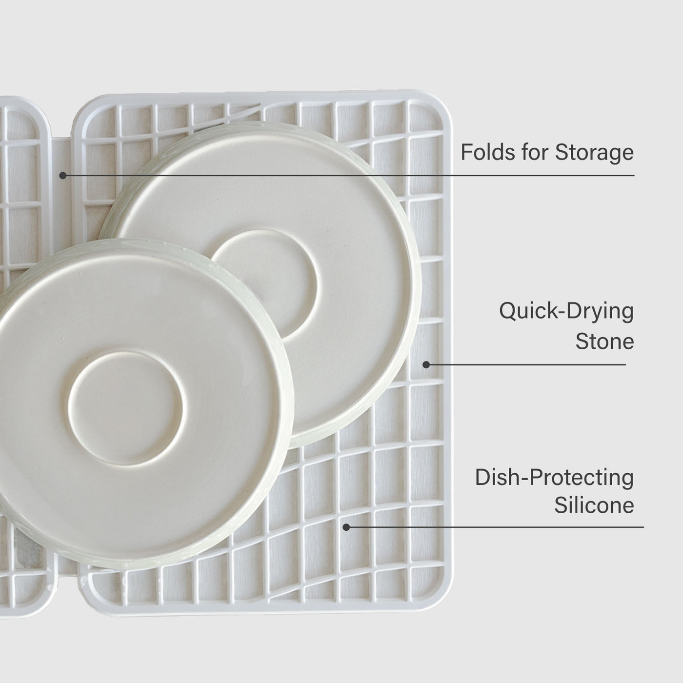 White dish drying stone with labeled features on a white background