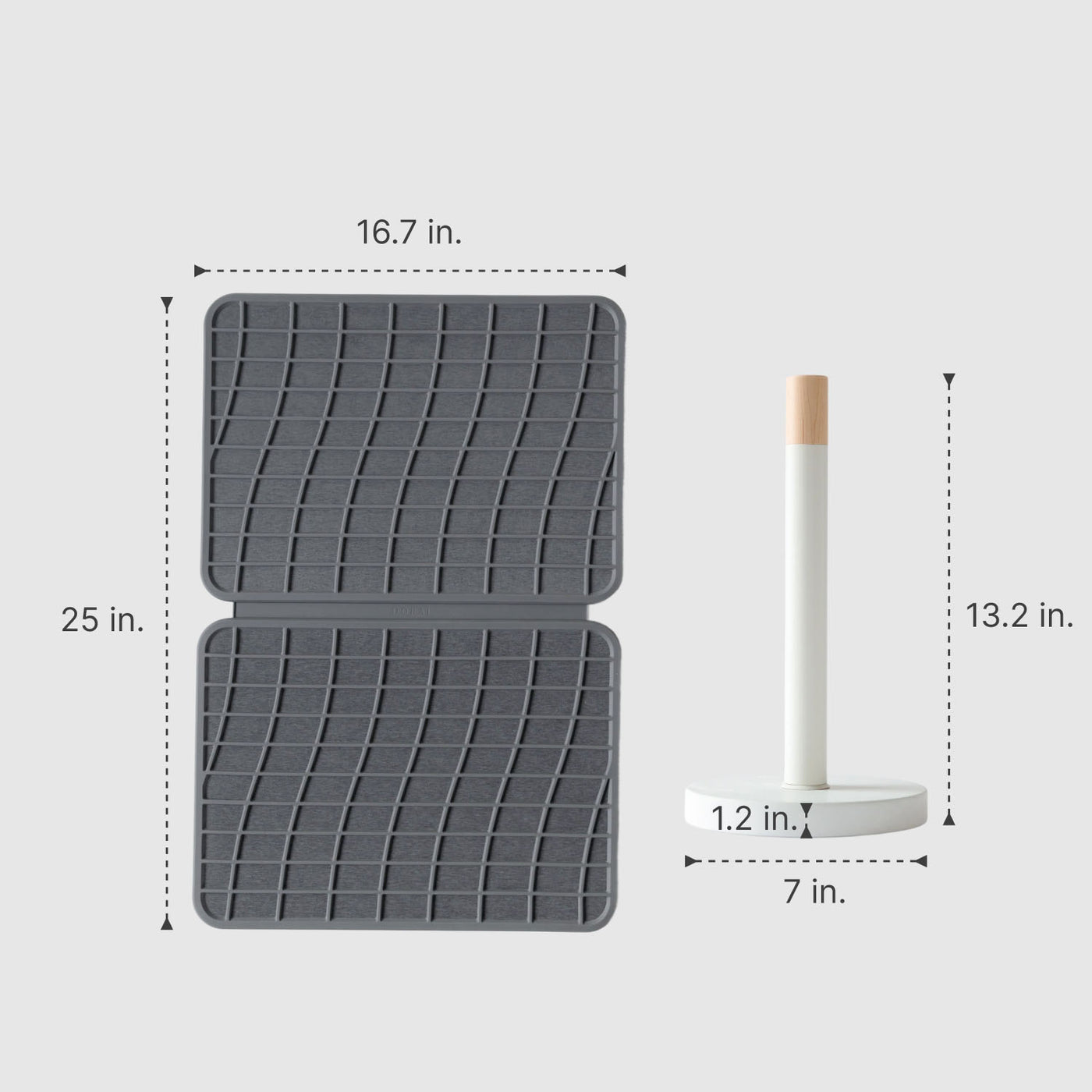 dark grey large dish pad and paper towel holder with measurements 